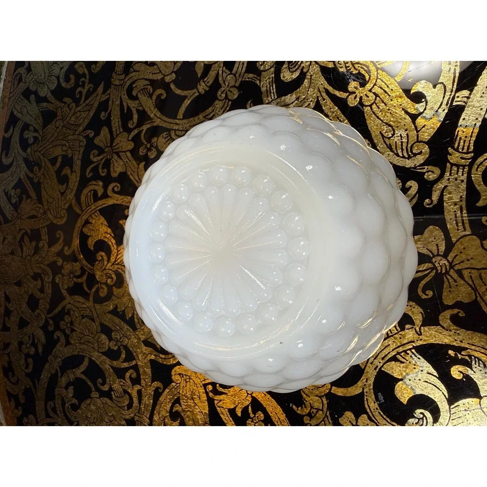 Vintage‎ Milk Glass Bowl with Label | Mid Century Scalloped White Dish 4.5